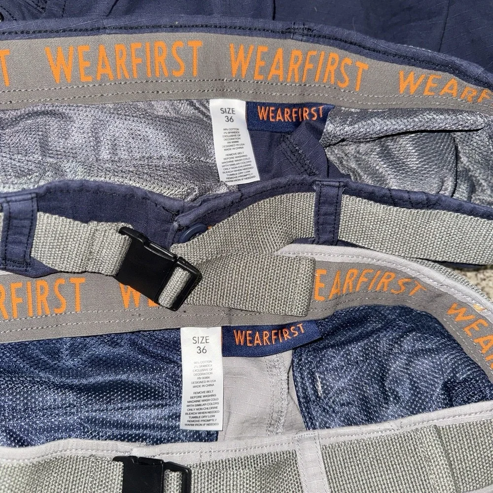 Wearfirst Mens Cargo Shorts 2 Pair Lot Belts Khaki Navy 36 Flex Waist 11